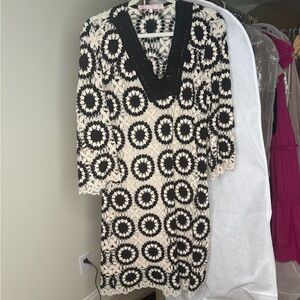 Valerie Khalfon Black and Cream Crochet Dress